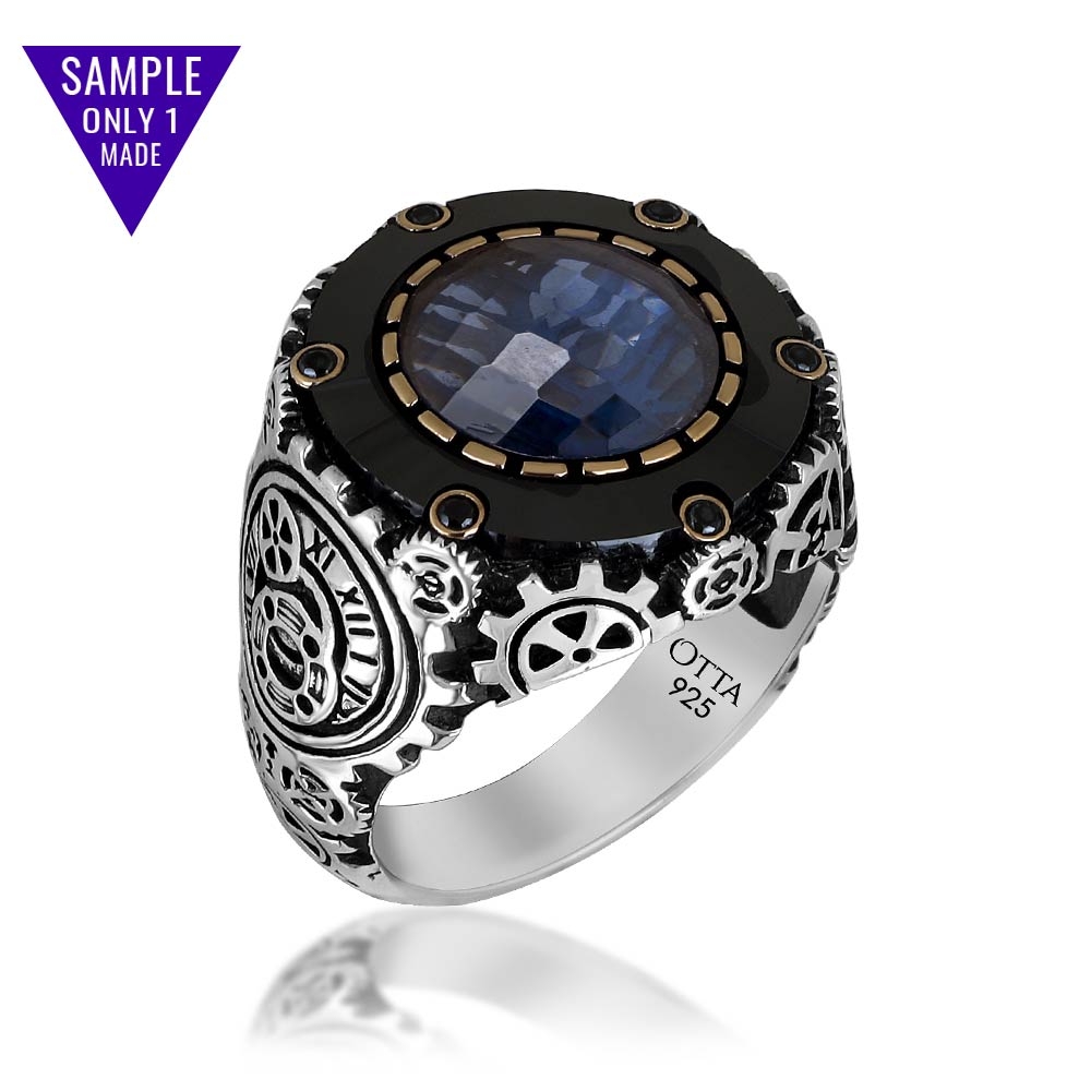 Big Style Blue Zircon Silver Ring