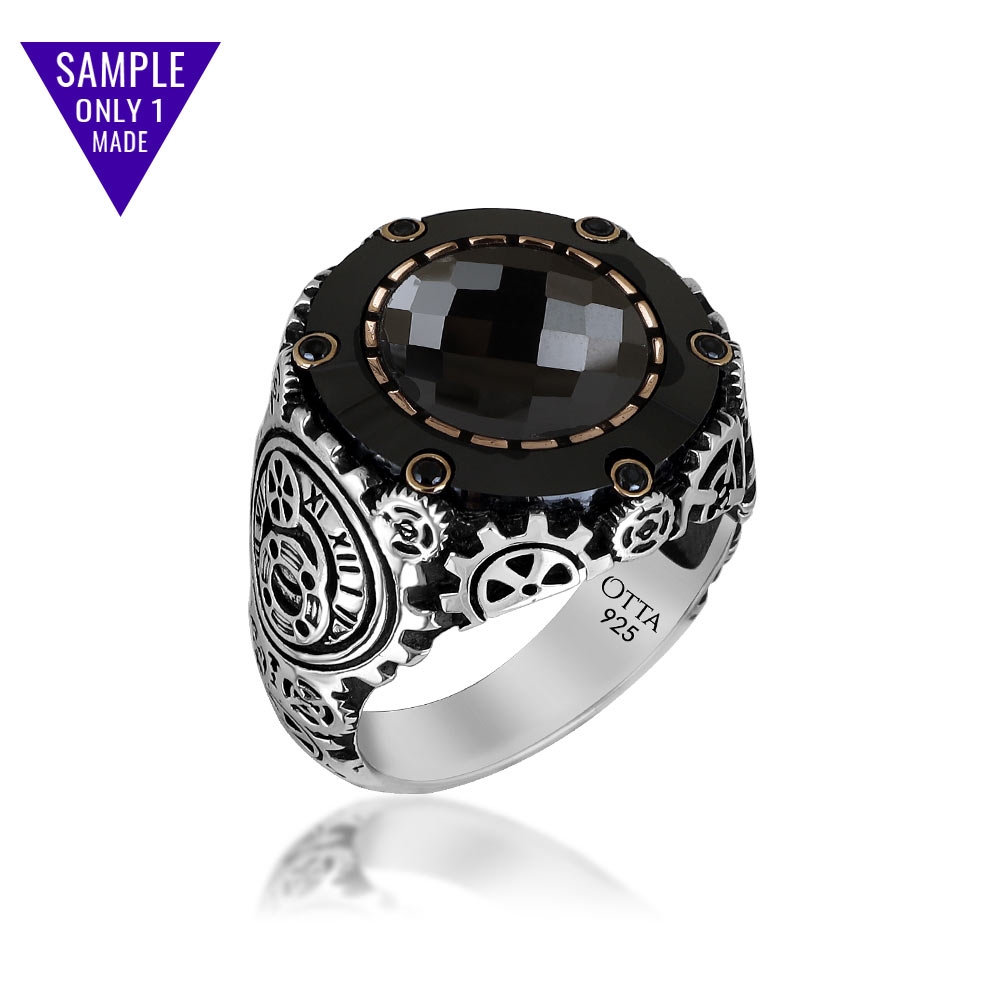 Big Style Black Zircon Silver Ring