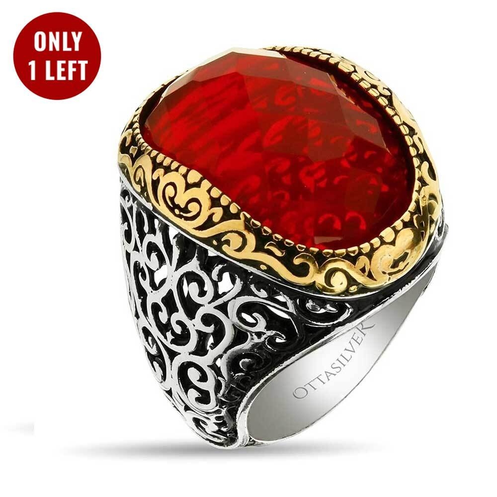 Red Crystal Bohemian Fligree Silver Ring