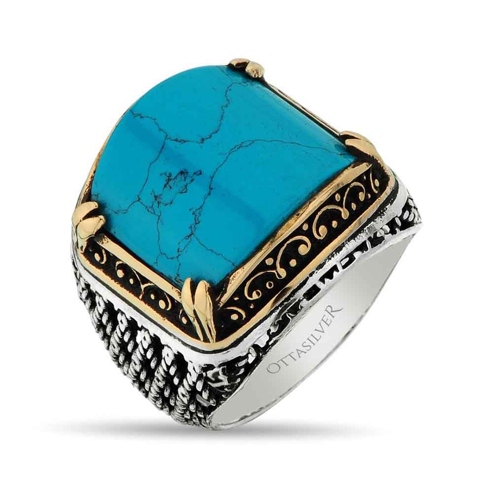 Mens Ring with Turquoise Stone in Silver