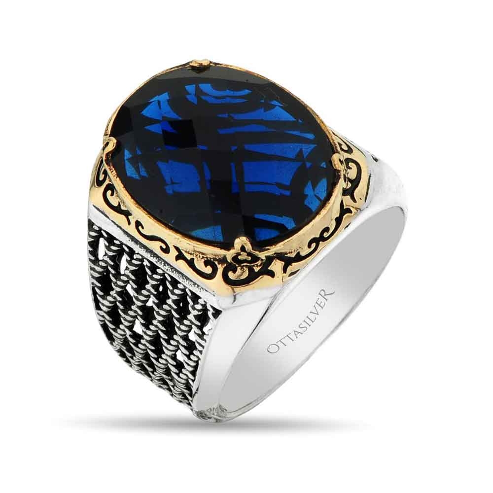 Blue Zircon Stone Mens Ring