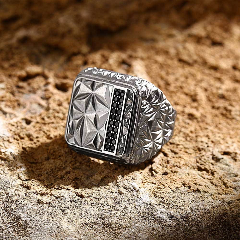 Unique Silver Men's Ring with CZ Diamond