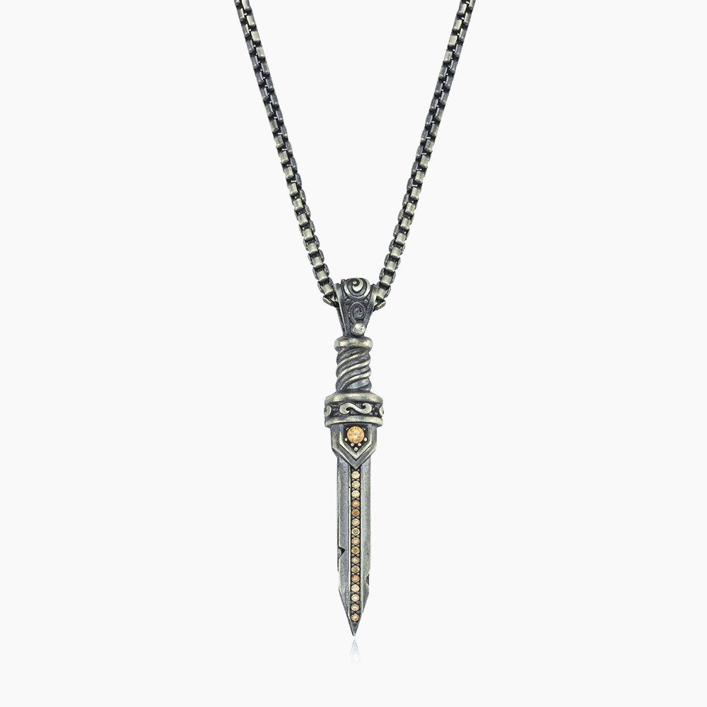 Sword Design Silver Necklace with CZ Diamonds