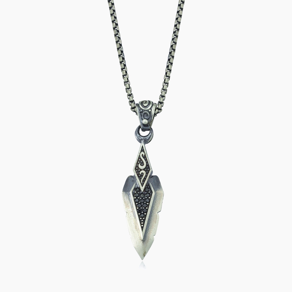 Sword Blade in Silver Necklace with CZ Diamonds