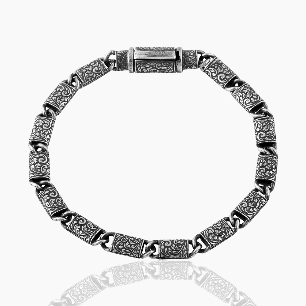Hand-Engraved Silver Bracelet - 7mm