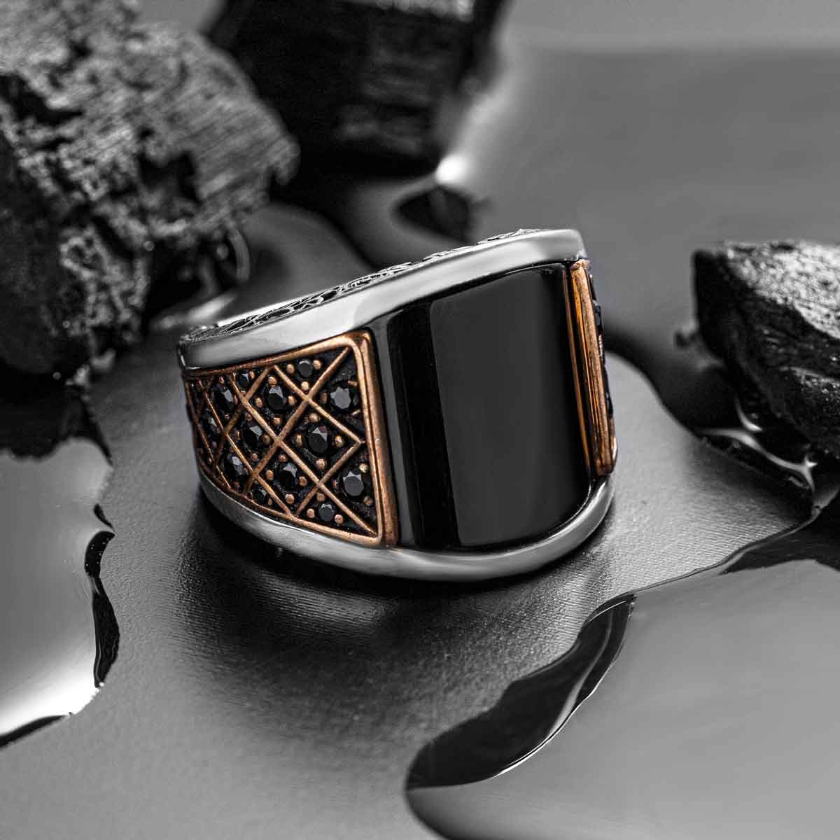 Elysium Ares: Black Diamond 8mm Ring w/ Red Opal Inlay