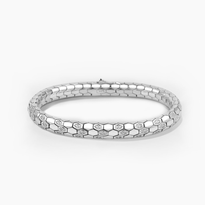 Silver Python Design in Silver Bracelet with CZ Diamonds