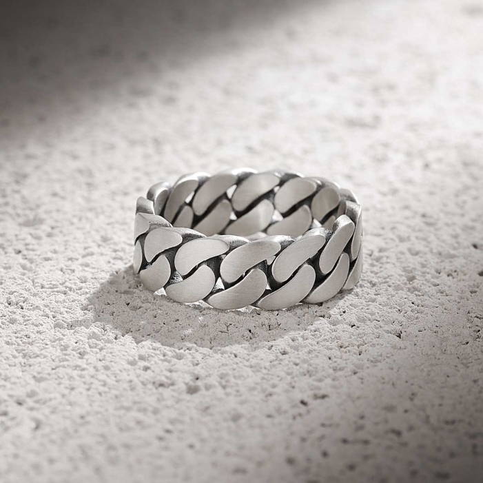 Silver Cuban Flat Band Ring - 8 mm