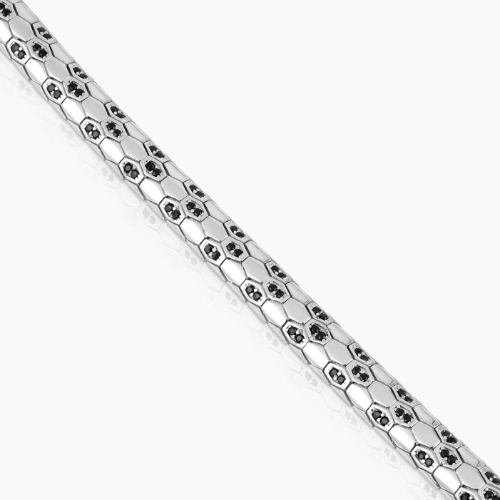 Silver Python Design in Silver Bracelet with Black CZ Diamonds