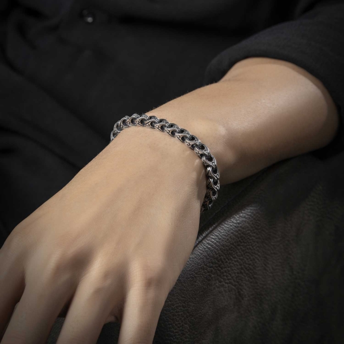 925 Sterling Silver Cylindrical Chain Bracelet