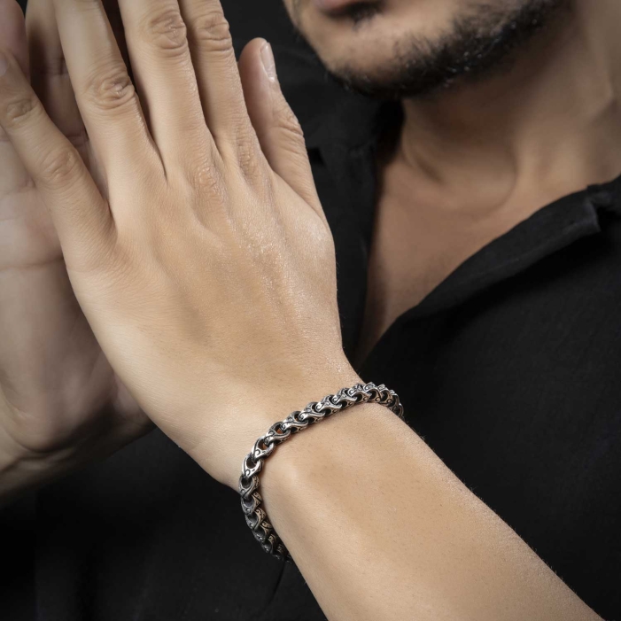 925 Sterling Silver Cylindrical Chain Bracelet