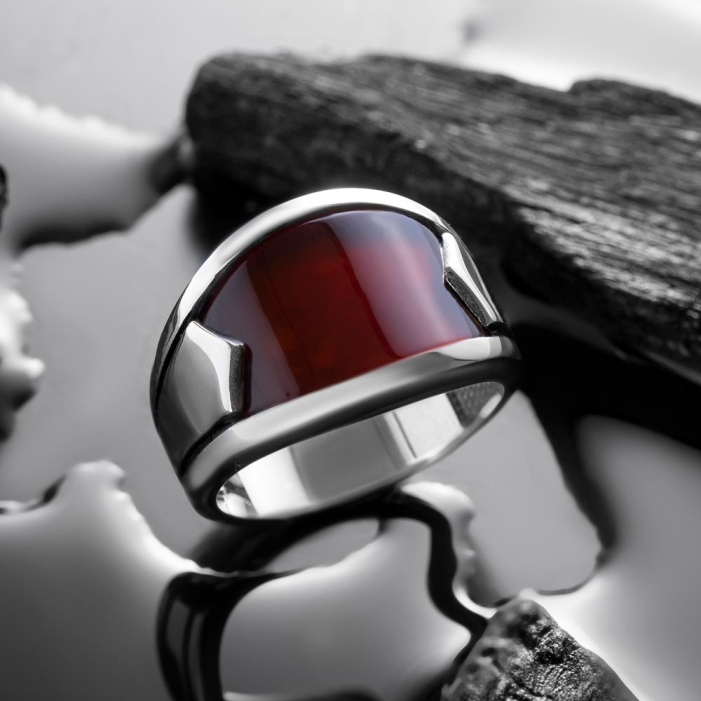 Minimalist Silver Band with Red Agate