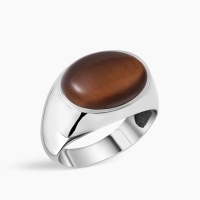 Pinky Silver Ring with Coffee Tiger Eye