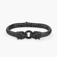 Python Head Design Silver Bracelet with Full Black CZ Diamonds