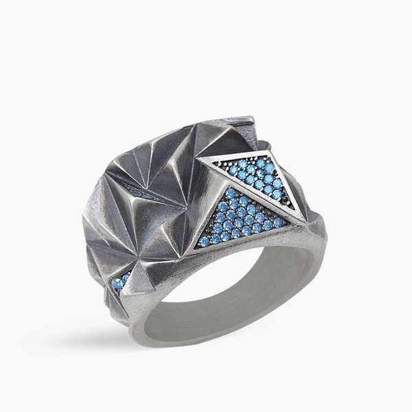 Raw Blue Zirconia Silver Ring