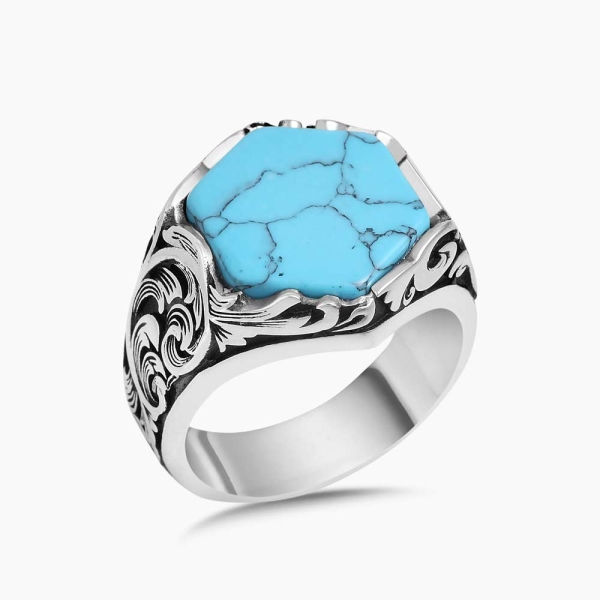 Hand Engraved Turquoise Ring