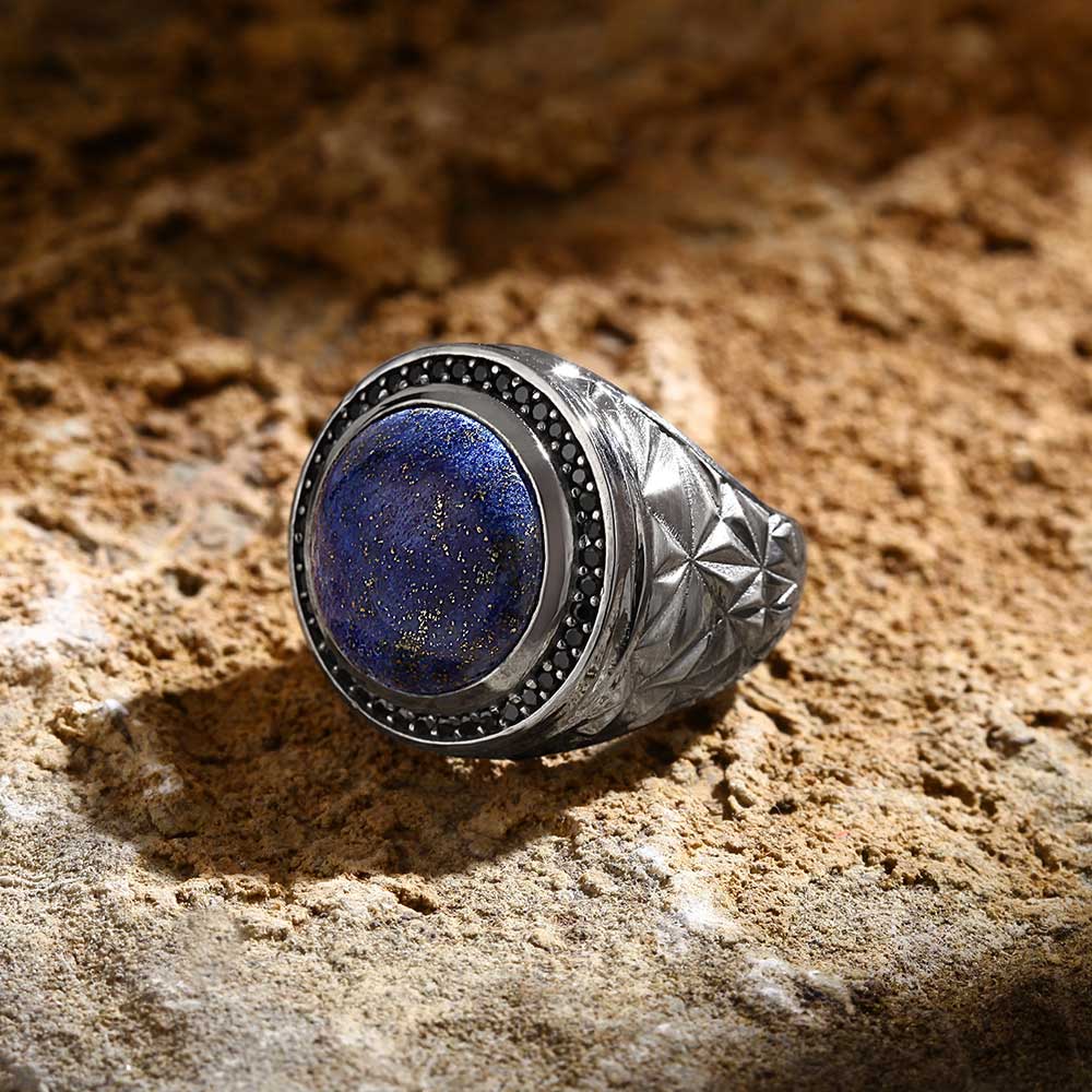 Lapis Lazuli Stone in Silver Ring with CZ Diamond