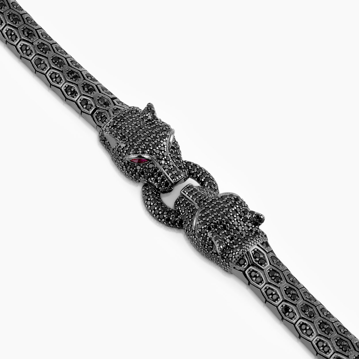 Python Head Design Silver Bracelet with Full Black Cubic Zirconia