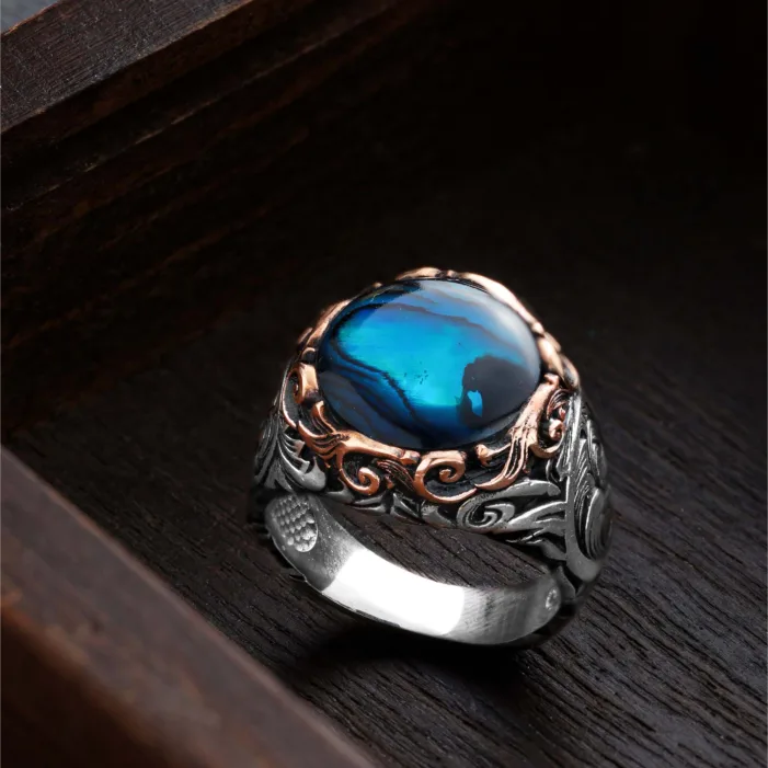 Blue Pearl Wave Silver Ring