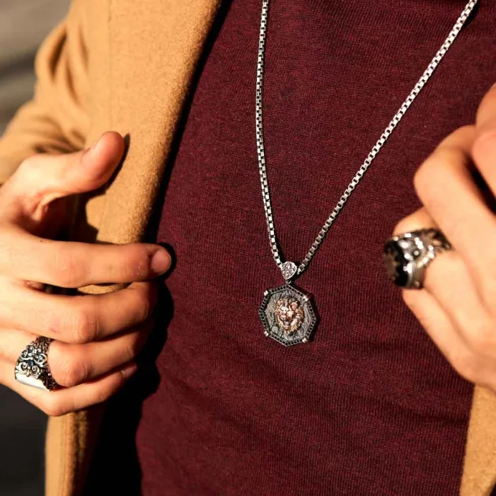 Lion's Head Silver Necklace for Men