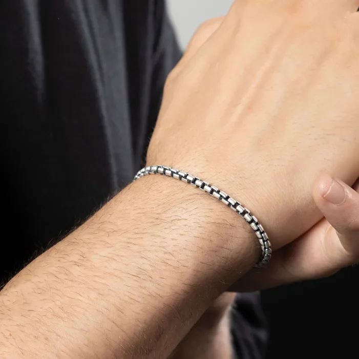 Round Box Chain Bracelet Italian Silver - 4 mm