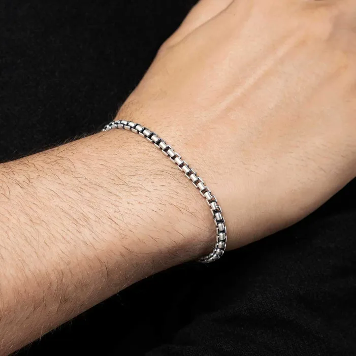 Round Box Chain Bracelet Italian Silver - 4 mm