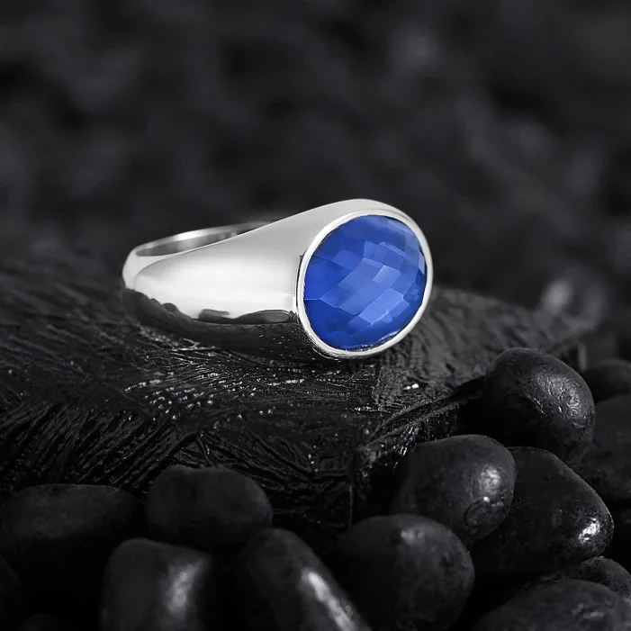 Pinky Silver Ring with Blue Cubic Zirconia