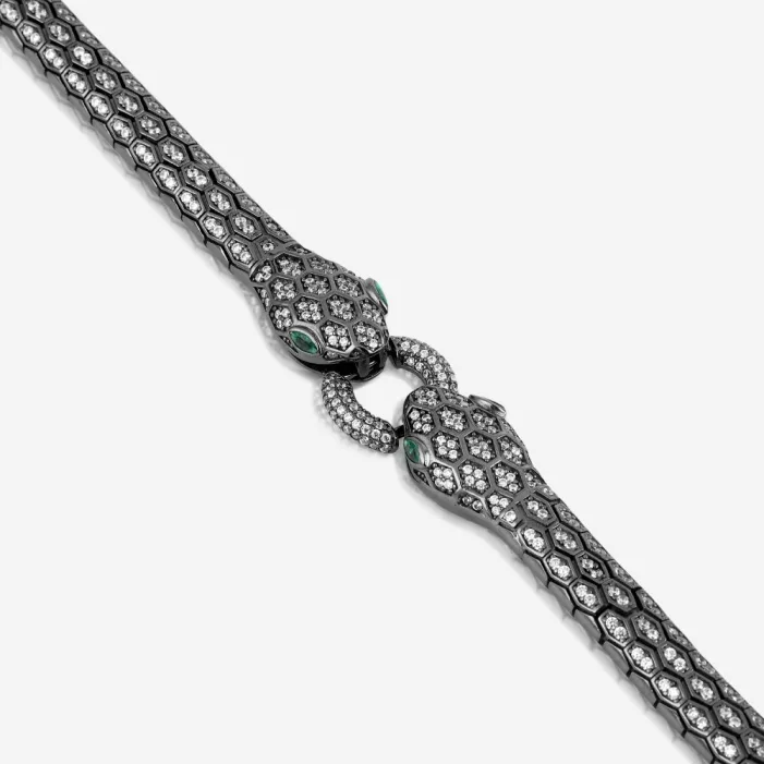 Black Python Head Design Bracelet in Silver